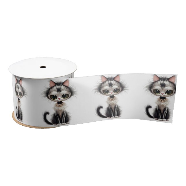 Ruban En Satin Cute Chats Avec Colliers De Perles (Bobine)