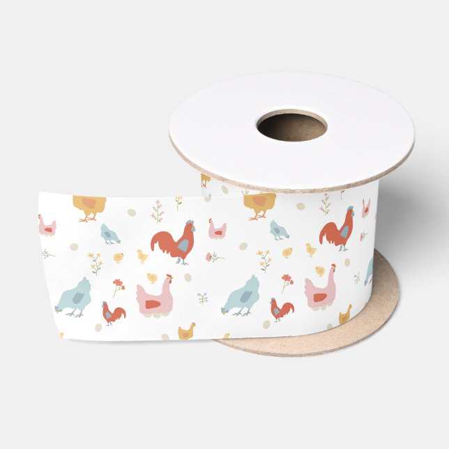 Ruban En Satin Cute Chickens Hens and Baby Chicks (Bobine)