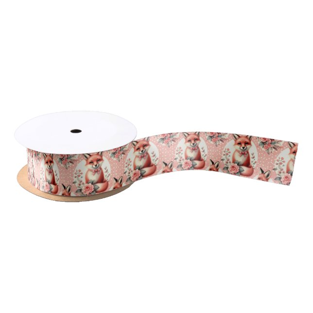 Ruban En Satin Cute Floral Baby Fox (Bobine)
