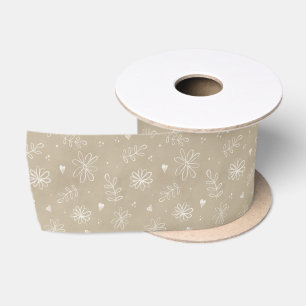 Ruban En Satin Cute Floral Tan Rustique Main Tirée