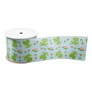 Ruban En Satin Cute Frogs Motif sur Bright Blue