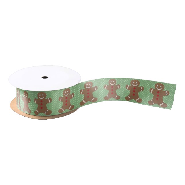 Ruban En Satin Cute Gingerbread Homme et Pois verts (Bobine)