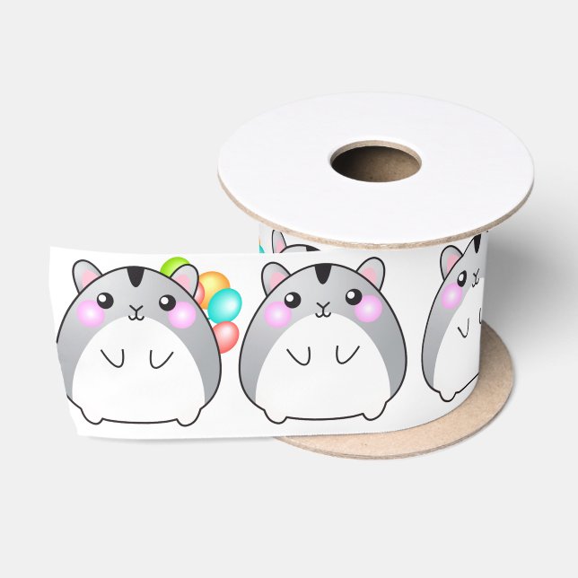 Ruban En Satin Cute Gris Kawaii Hamster Satin Ribbon (Bobine)