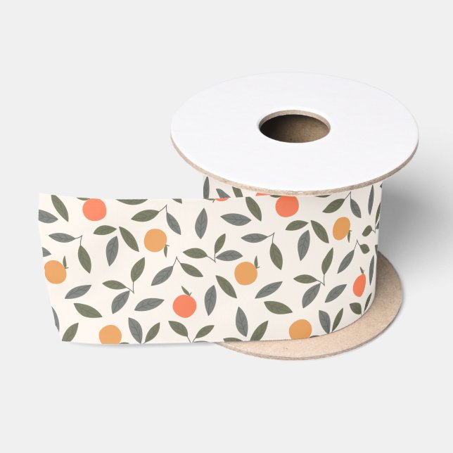 Ruban En Satin Cute Orange et Motif Feuille (Bobine)