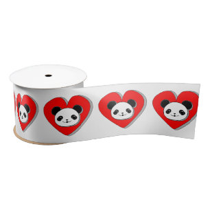 Ruban En Satin Cute Panda Bear In Red Heart