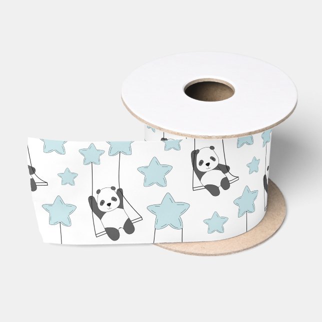 Ruban En Satin Cute Panda Bear Parmi Les Étoiles | Bébé (Bobine)