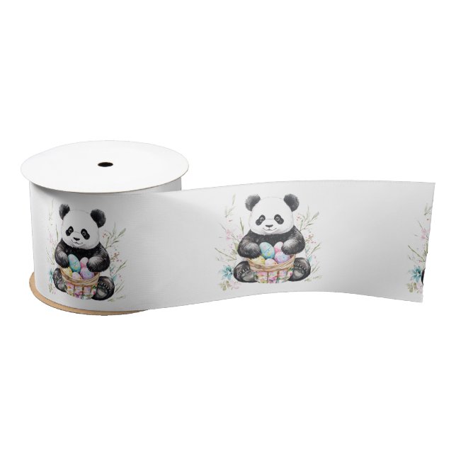 Ruban En Satin Cute panda Pâques aquarelle fleurie (Bobine)
