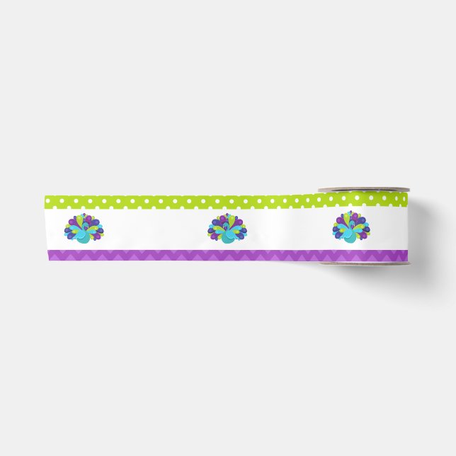 Ruban En Satin Cute Peacock vert et violet (Devant)