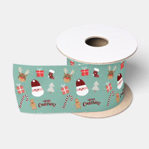 Ruban En Satin Cute Père Noël Reindeer Sucre de canne Motif en pa