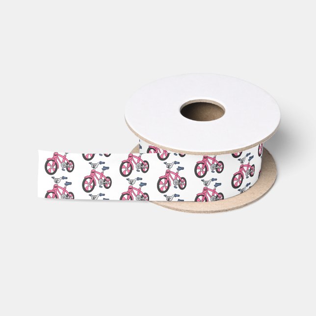 Ruban En Satin Cute pink kids bicycle cartoon illustration (Bobine)