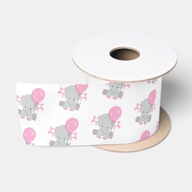 Ruban En Satin Cute Polka Dot Rose Elephant Girl Baby (Bobine)