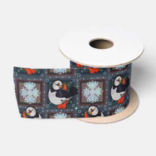 Ruban En Satin Cute Puffin Birds Motif d'hiver