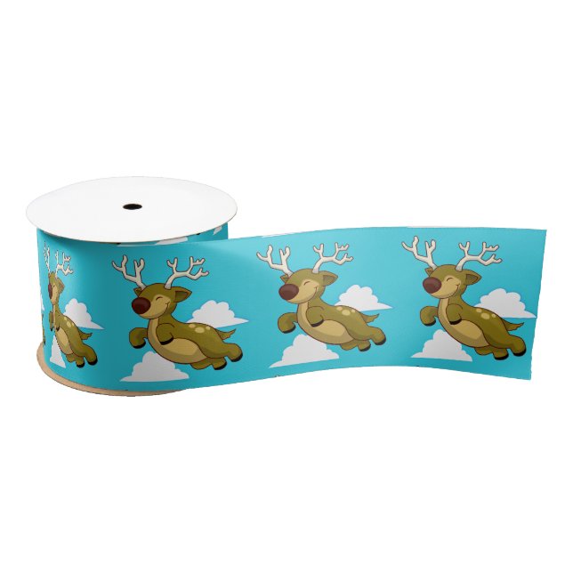 Ruban En Satin Cute renne volant avec nuages blancs (Bobine)