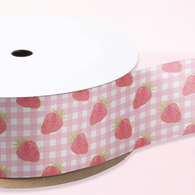 Ruban En Satin Cute Strawberry Pink Gingham Plaid (Créateur téléchargé)