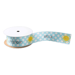 Ruban En Satin Cute Sunshine Joyeux Anniversaire Polka Dot Blue