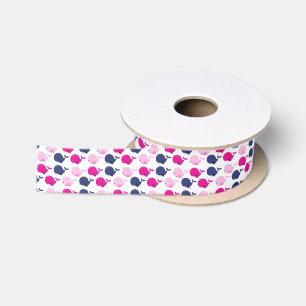 Ruban En Satin Cute Whales, Pattern of Whales, Sea Animals