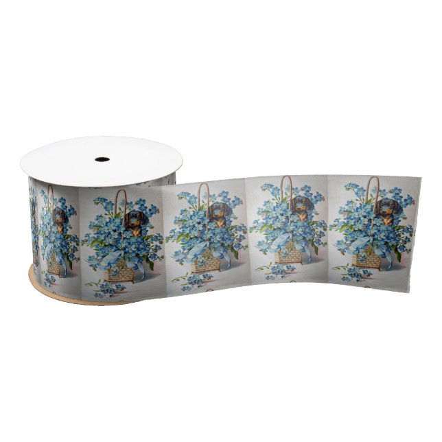 Ruban En Satin Dachshund et Forget-Me-Nots (Bobine)