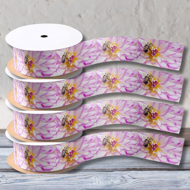 Ruban En Satin Dahlia Rose et Blanc Avec Ruban Bee Bumble (Créateur téléchargé)