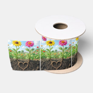 Ruban En Satin Daisy et Zinnia Racine Cœur dans le Jardin