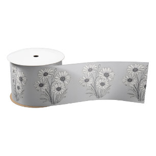 Ruban En Satin Daisy Sketch Sur Argent