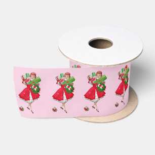 Ruban En Satin Dame de Noël vintage 1950