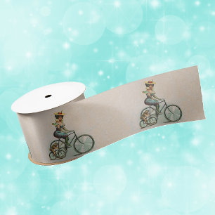 Ruban En Satin Dame victorienne vintage à vélo avec son chien