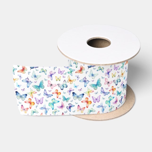 Ruban en satin de papillon aquarelle (Bobine)