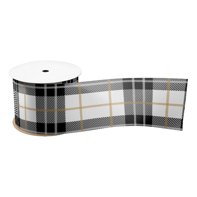 Ruban en satin de Tartan noir et blanc (Bobine)