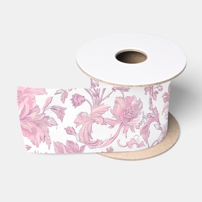 Ruban En Satin Découpage Chinoiserie rose clair (Bobine)