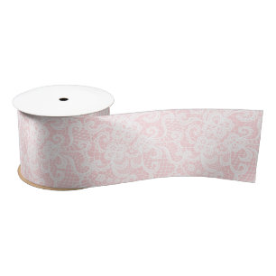 Ruban En Satin Dentelle blanche sur rose