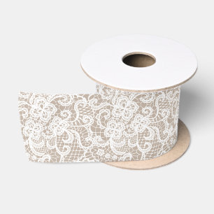 Ruban En Satin Dentelle blanche sur Taupe