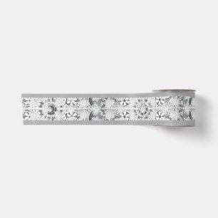 Ruban En Satin Dentelle en céramique gris clair et flocon de neig