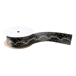 Ruban En Satin Dentelle florale française élégante en or noir 