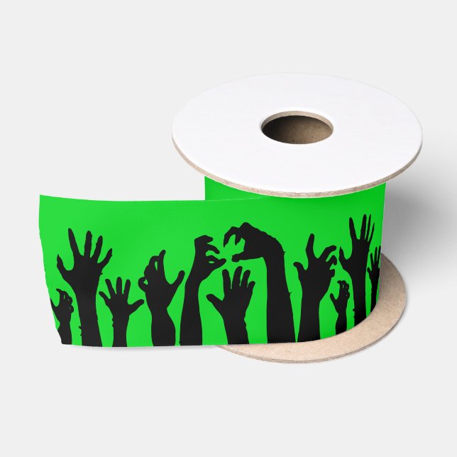 Ruban En Satin Déplaisant Zombie Mains Horreur Movie Vert (Bobine)