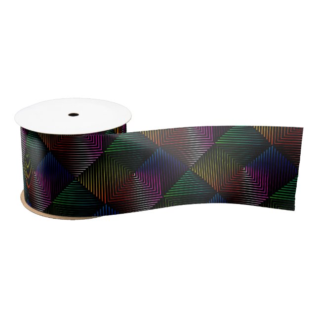 Ruban En Satin Design arc-en-ciel géométrique en noir (Bobine)