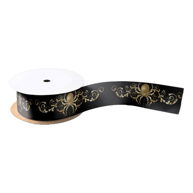 Ruban En Satin Design d'araignée d'or NON (Bobine)
