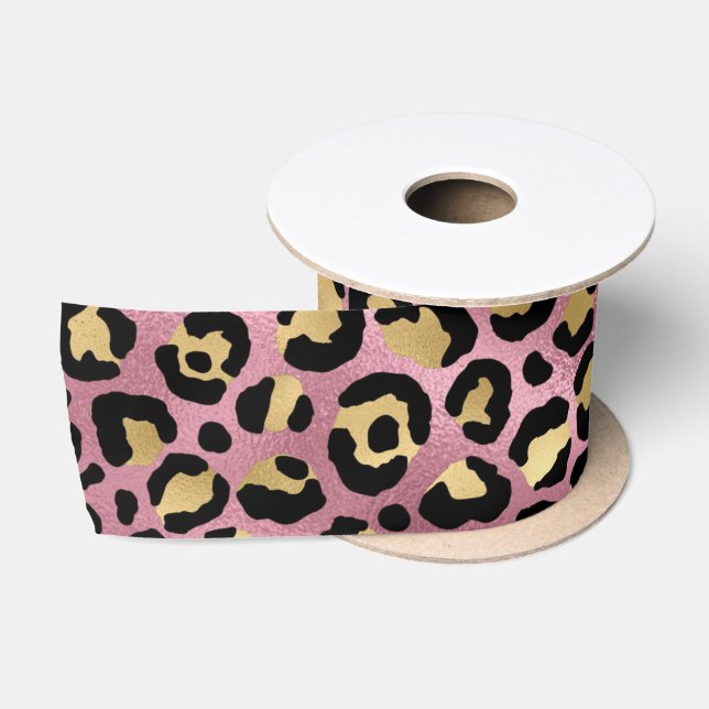 Ruban En Satin Design de série Leopard rose et or 15 (Bobine)
