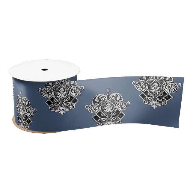 Ruban En Satin Design d'ornement victorien gris bleu (Bobine)