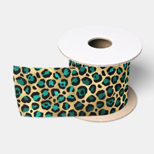 Ruban En Satin Design turquoise et Gold Leopard Series 14