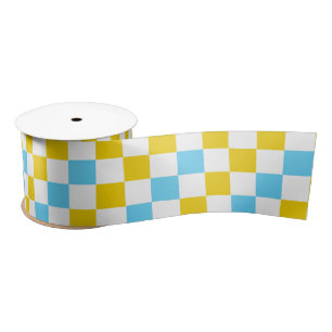 Ruban En Satin Dessin à carreaux jaune blanc bleu