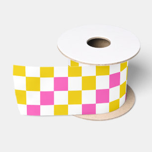 Ruban En Satin Dessin à carreaux jaune blanc rose