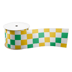 Ruban En Satin Dessin à carreaux jaune blanc vert 