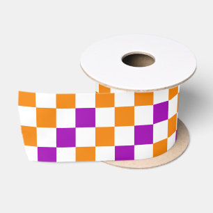 Ruban En Satin Dessin à carreaux orange blanc et violet 