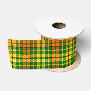 Ruban En Satin Dessin à carreaux tartan vert jaune orange