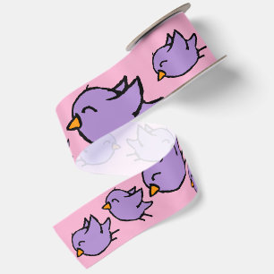 Ruban En Satin Dessin de oiseau violet mignon à l'aquarelle