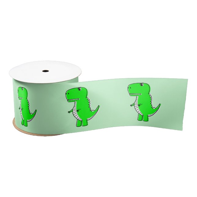 Ruban En Satin Dessin Dinosaure Vert (Bobine)