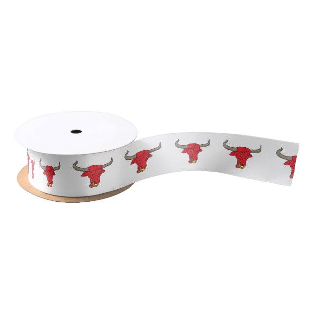 Ruban En Satin Dessin du Texas Longhorn Red Bull (Bobine)