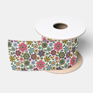 Ruban En Satin Dessin floral rétro moderne, motif d'art transpare