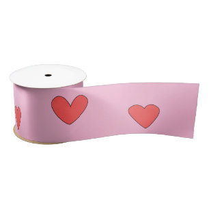 Ruban En Satin Dessins Coeurs Mignons Sur Rose