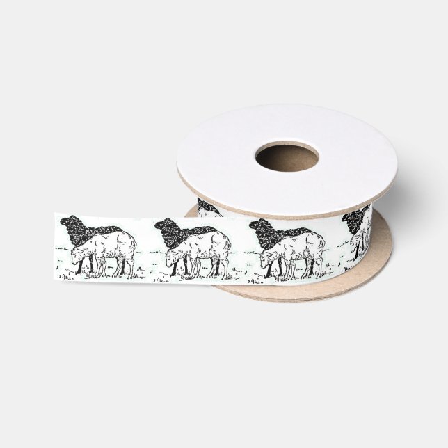 Ruban En Satin Deux Petits Agneaux Mignonne Mouton Farm Dessin (Bobine)